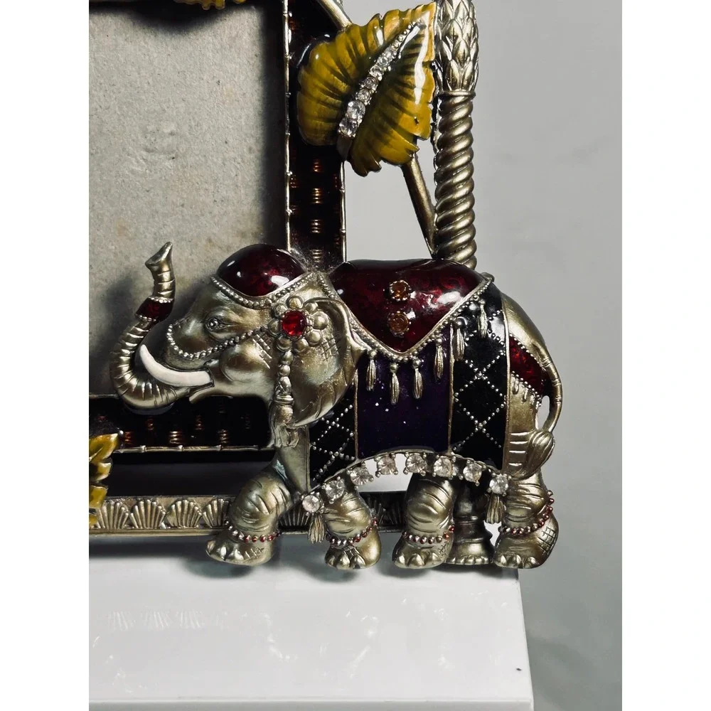 Vintage Elephant‎ Enamel Rhinestone Picture Frame Ornate Metal Boho Decor Silver